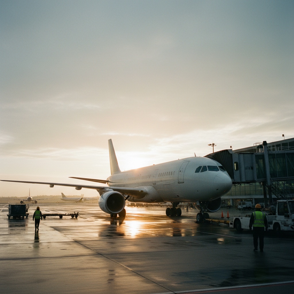 Aereo passeggeri easyJet al gate al tramonto