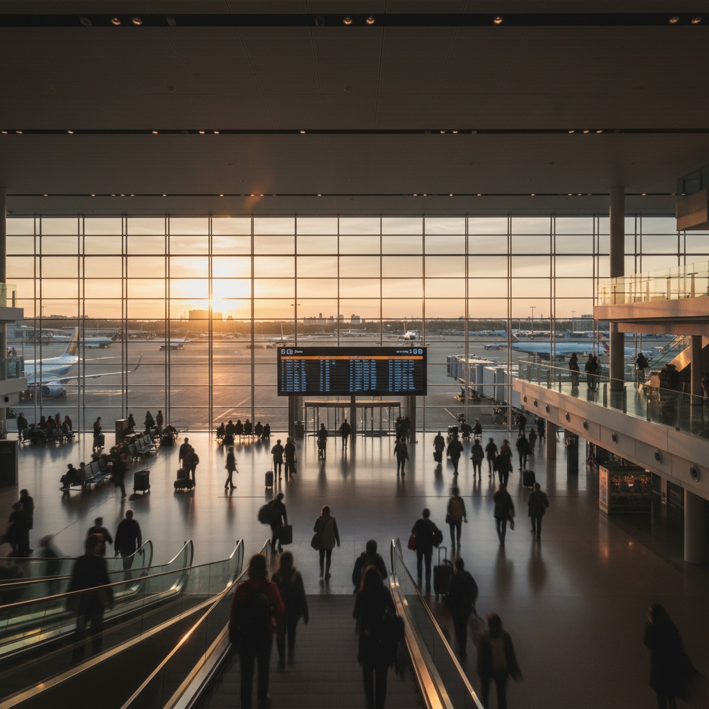 Aeroporto the airport — interno moderno con tabelloni partenze