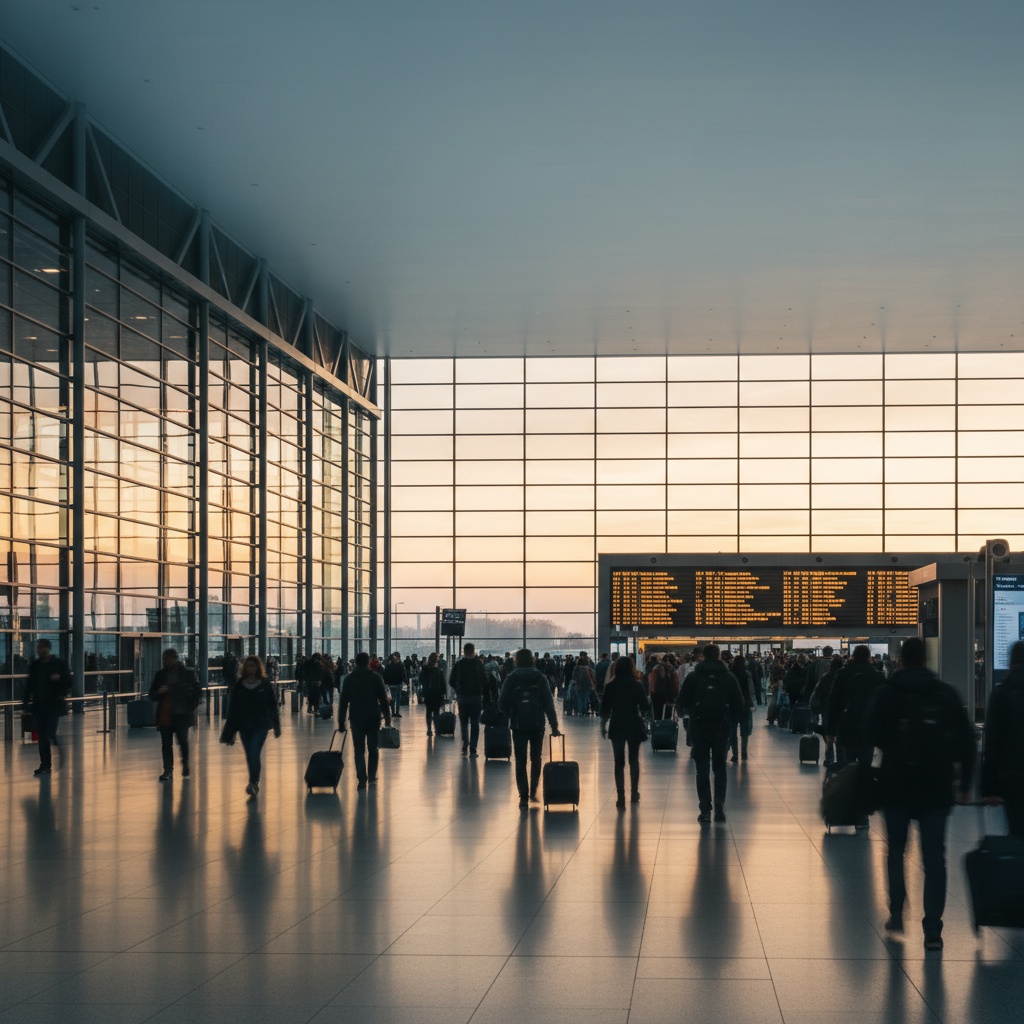 Aeroporto the airport — interno moderno con tabelloni partenze