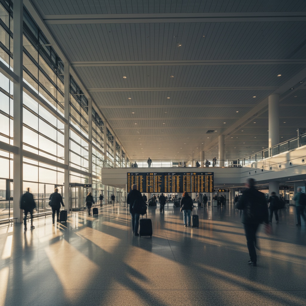 Aeroporto the airport — interno moderno con tabelloni partenze